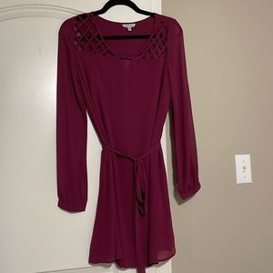 Maroon long sleeve dress with cutouts